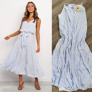 Petal and Pup Light Blue Floral Midi Dress